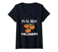 Femme Tout Tourne Autour de la Citrouille d'halloween T-Shirt avec Col en V