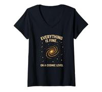 Femme Tout va Bien à Un Niveau Cosmique, drôle d'astronomie T-Shirt avec Col en V