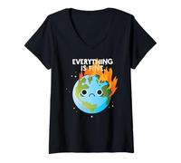 Femme Tout VA Bien Sad Earth Day Meme Planet on Fire T-Shirt avec Col en V