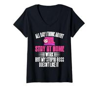 Femme Toute La Journée Je Pense à Humour Télétravail Maison T-Shirt avec Col en V