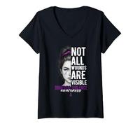 Femme Toutes Les blessures ne sont Pas Visibles Femmes Sensibilisation à la Violence Domestique T-Shirt avec Col en V