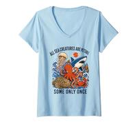 Femme Toutes Les créatures Marines sont des Requins rétro Pettable Some Only Once T-Shirt avec Col en V