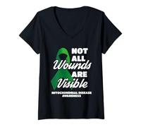 Femme Toutes Les plaies ne sont Pas Visibles Sensibilisation aux Maladies mitochondriales T-Shirt avec Col en V