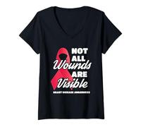 Femme Toutes Les plaies ne sont Pas Visibles Soutien de Sensibilisation aux Maladies cardiaques T-Shirt avec Col en V
