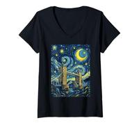 Femme Tower Bridge Londres Angleterre Nuit étoilée Art Histoire Cadeau T-Shirt avec Col en V