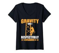 Femme Tower Climber Gravity et Moi Sommes respectueusement en désaccord avec Climbing T-Shirt avec Col en V