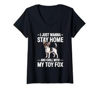 Femme Toy Fox Terrier Restez à la Maison et détendez-Vous avec Mon Chien Toy Fox T-Shirt avec Col en V