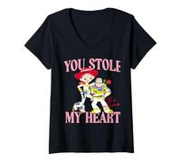 Femme Toy Story Jessie and Buzz You Stole My Heart Valentine T-Shirt avec Col en V