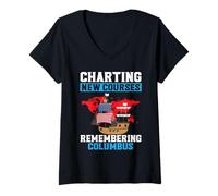 Femme Tracer de Nouveaux Parcours se Souvenir du Jour de Colomb T-Shirt avec Col en V