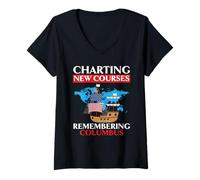 Femme Tracer de Nouveaux Parcours se Souvenir du Jour de Colomb T-Shirt avec Col en V