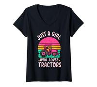 Femme Tractor Lover Vintage Just A Girl Who Loves Tractors Cadeaux T-Shirt avec Col en V