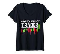 Femme Trader de Crypto-Monnaie - Trading de Crypto pour Les Traders à Terme T-Shirt avec Col en V