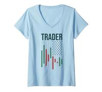 Femme Trader - Drapeau américain américain Crypto & Trading d'actions T-Shirt avec Col en V