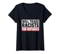 Femme Tradera des racistes pour des réfugiés immigrants Mexique Chicano T-Shirt avec Col en V