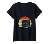 Femme trading trader sats blockchain finance marché monétaire Bitcoin T-Shirt avec Col en V