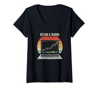 Femme trading trader sats blockchain finance marché monétaire Bitcoin T-Shirt avec Col en V