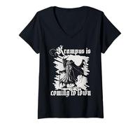 Femme Tradition du sud de l'Allemagne Krampus - Incarnation de T-Shirt avec Col en V