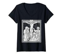 Femme Traditionnelle catholique missale Roman de Jésus Crucifixion T-Shirt avec Col en V