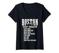 Femme Traducteur d'accent Amusant de Boston Massachusetts Souvenirs Pride T-Shirt avec Col en V