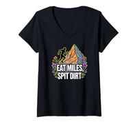 Femme Trail Runner Eat Miles Spit Dirt Mountain T-Shirt avec Col en V