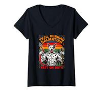 Femme Trail Running Dalmatien Rapide sur Les Deux Montagnes T-Shirt avec Col en V