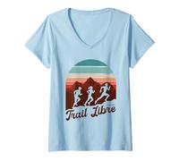 Femme Traileur Trail Libre Idée-Cadeau Coureur Course à Pied T-Shirt avec Col en V