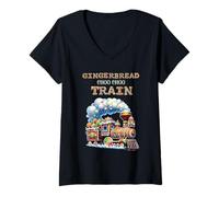 Femme Train Choo Choo en Pain d'épice coloré T-Shirt avec Col en V