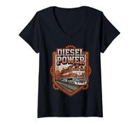 Femme Train de Marchandises Diesel Locomotive Industriel T-Shirt avec Col en V