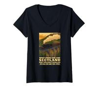Femme Train ferroviaire West Highland Line T-Shirt avec Col en V