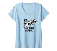 Femme Train Fight Repeat Nak Muay Thai Boxing Fighter Cadeau T-Shirt avec Col en V