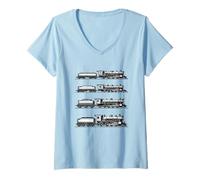 Femme Train Locomotive Cheminot Trainspotter Retro Trains T-Shirt avec Col en V