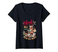 Femme Traîneau Toute la journée Lire Toute la Nuit Dragon Fun T-Shirt avec Col en V