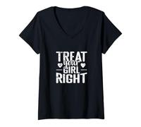 Femme Traitez Votre Fille avec Le Respect et l'affection T-Shirt avec Col en V