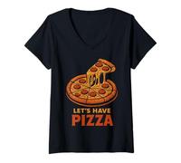 Femme Tranches de Fromage Let's Have Pizza Fun Night T-Shirt avec Col en V