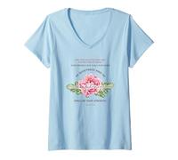 Femme Tranquillité et Confiance - Verset Floral de la Bible chrétienne T-Shirt avec Col en V