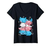 Femme Trans Pride Axolotl Pile Mignon Kawaii Esthétique Graphique T-Shirt avec Col en V