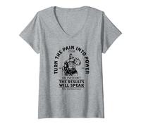Femme Transformez la Douleur en Puissance - Mindset de Force de Motivation de Gym T-Shirt avec Col en V