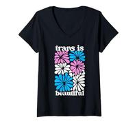 Femme Transgender Floral Retro Flowers Trans Pride Colors Boho T-Shirt avec Col en V