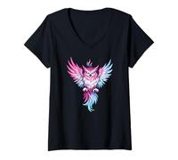 Femme Transgender Owl Bird Trans Pride Flag Colors Tattoo Style T-Shirt avec Col en V
