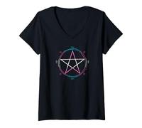 Femme Transgender Pentagram Wiccan Pagan Trans Pride Flag Boho T-Shirt avec Col en V