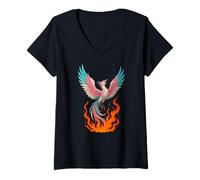 Femme Transgender Phoenix Bird Trans Pride Flag Rising from Ashes T-Shirt avec Col en V