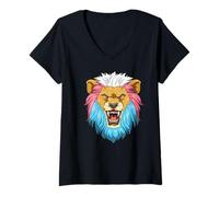 Femme Transgenre Roaring Lion Head Pride Power T-Shirt avec Col en V