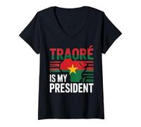 Femme Traore est mon président Burkina Faso - Ibrahim Traoré T-Shirt avec Col en V