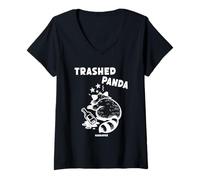Femme Trashed Panda Hangover Réseaux Sociaux Crazy Ivre Raton Laveur T-Shirt avec Col en V