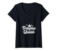Femme Trauma Queen Nurse Life Drôle Script médical T-Shirt avec Col en V