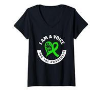 Femme Traumatisme cérébral traumatique Soutien du langage Green Band T-Shirt avec Col en V