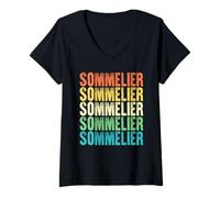 Femme Travail de Style Vintage Sommelier T-Shirt avec Col en V