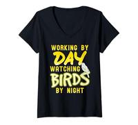 Femme Travailler Le Jour Observer Les Oiseaux La Nuit T-Shirt avec Col en V