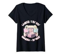 Femme Travailleur de Jour Gamedev par Nuit - Jolie Petite Fille T-Shirt avec Col en V