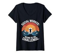 Femme Travailleur Social T-Shirt avec Col en V